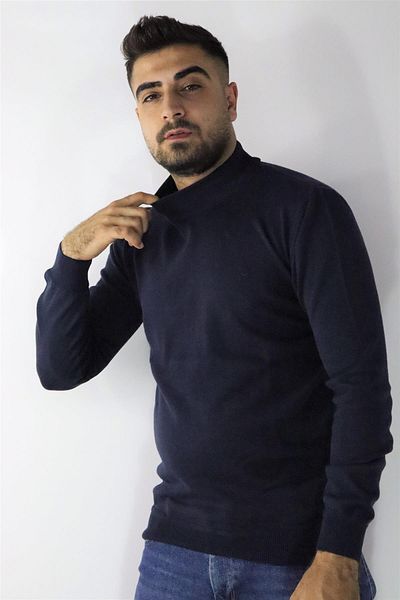 Cazador 22kceeo03603 Pulover de bază cu jumătate de gât țesut pentru bărbați, albastru bleumarin
