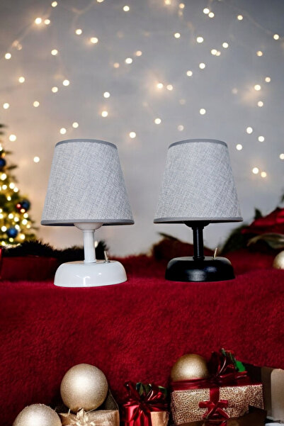 Bubihome Kablosuz Masa Lambası, Beyaz Gövde Gri Başlık, Pilli Abajur