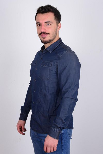 Cazador 23kcejj02705 Cămașă de blugi pentru bărbați, albastru bleumarin, cu snap în față