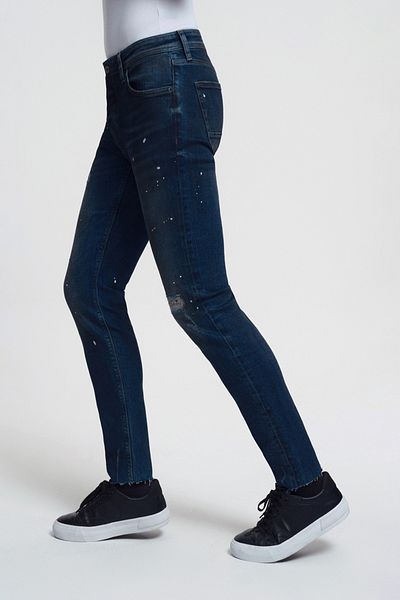 Loft 2033755 Blue Men's Ricardo Slim Fit Regular Waist Shrinkable Leg Ripped Paint Detailed Jeans