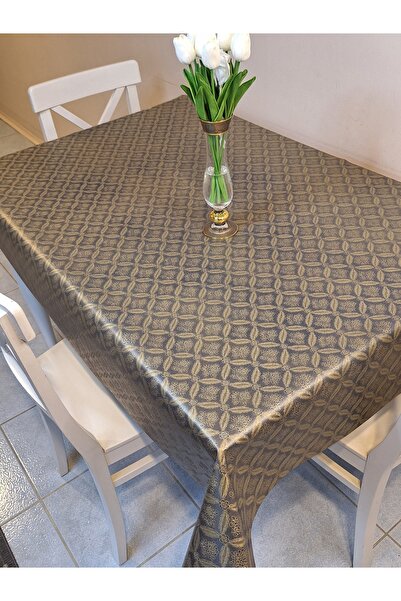 Başak Ev Tekstili Fiber Pvc Oilcloth - Patterned Erasable Tablecloth (Grey)