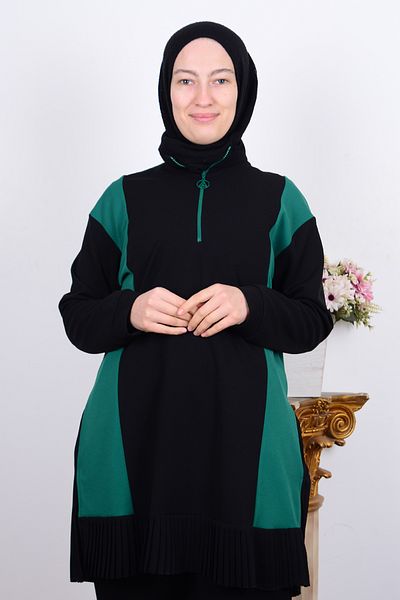 Armine 23kt448 Tunica de dama cu volane, cu jumatate de fermoar, verde
