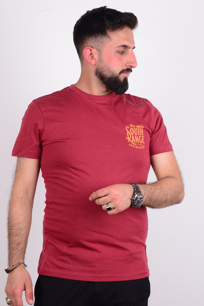 Cazador 24yceeo04274 Tricou cu imprimeu slim pentru bărbați, roșu Claret