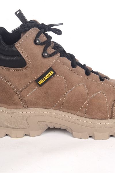 Bulldozer 250108   Men's Winter Boots - Lace-Up, Side Zipper, Orthopedic Sole, Half-Collar, Mink Nubuck