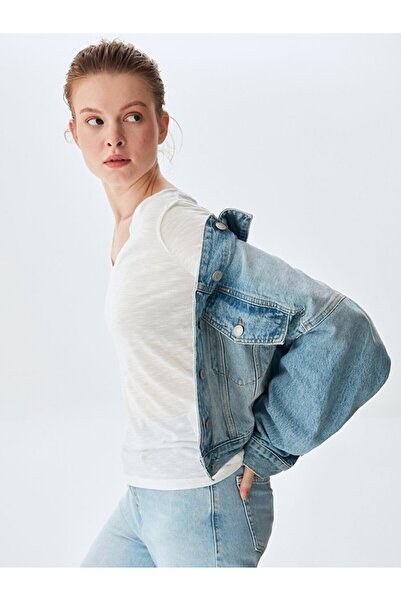 Ltb Hanorac subțire cu decolteu în V crem