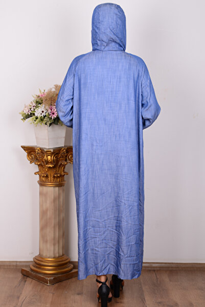 Armine 24yt564 Indigo Kadın Kapişonlu Derin Cep Detaylı Boydan Fermuarlı Kolları Lastikli Giyçık