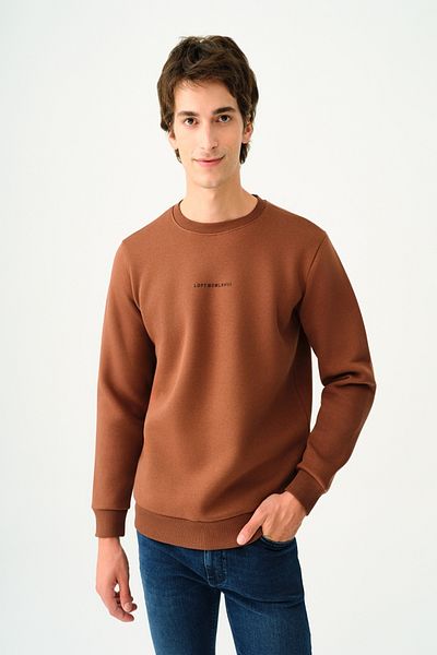 Loft 2034268   Brown Men's Regular Fit Three Thread Lettering Detail Crew Neck Sweat
