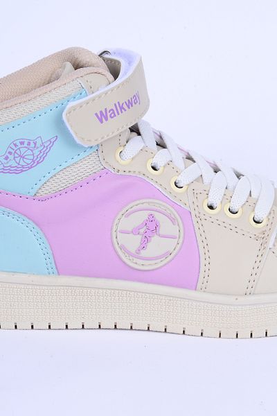 WALKWAY Sloga Hi F din piele cu talpă confortabilă, bej-liliac, pantofi sport pentru fete de zi cu zi