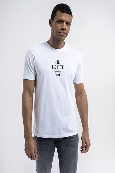 Loft 2035055   White Men's Regular Fit Crew Neck Regular Cut Logo Text Printed 100% Cotton t
