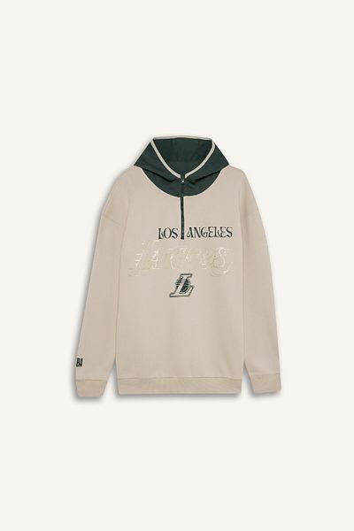 DeFacto Defactofit Nba Los Angeles Lakers Boxy Fit Hooded Zip Thick Sweatshirt A7227Ax24Wn