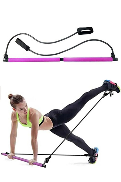 Jet Delux Portable Pilates Çubuğu Plates Studio Aleti Çekme Lastikli Squat Ba...