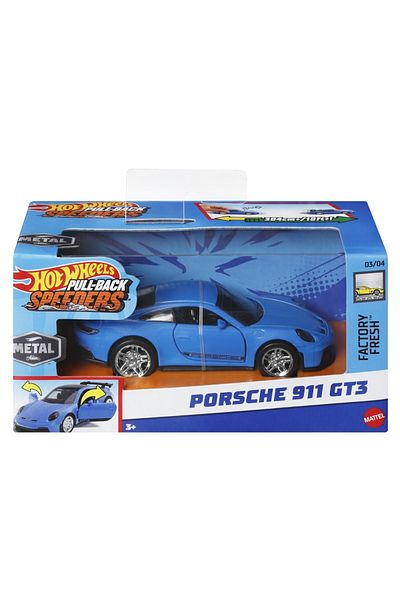 HOT WHEELS MASINUTA METALICA CU SISTEM PULL BACK PORSCHE 911 GT3 SCARA 1:43