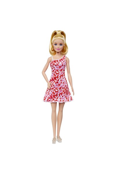 Barbie PAPUSA BARBIE FASHIONISTA BLONDA CU PARUL PRINS IN COADA SI ROCHIE CU FLORICELE