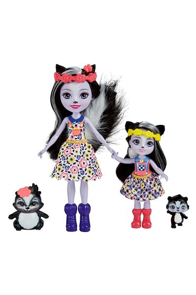 Enchantimals SET PAPUSI SURORI SI ANIMALUTELE LOR SAGE SKUNK SI CAPER SI SABELLA SKUNK SI STRIPER