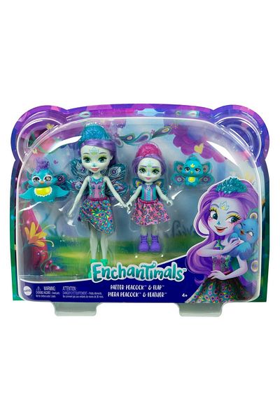 Enchantimals SET PAPUSI SURORI SI ANIMALUTELE LOR PATTER PEACOCK SI FLAP SI PIERA PEACOCK SI FEATHER