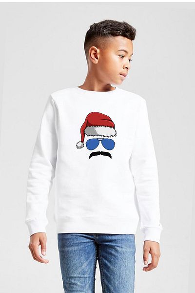 Tshirthane Μουστάκι Christmas Hero White Παιδικό φούτερ 2 σχοινιών