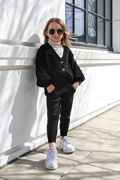 Minigimin Cicileri Chain Patterned Knitwear Cardigan Flowers of My Toddler - ...