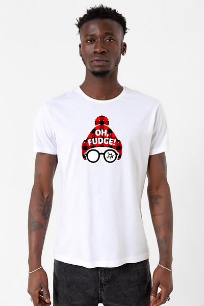 Tshirthane Oh Fudge Χριστουγεννιάτικο λευκό ανδρικό μπλουζάκι ποδηλασίας