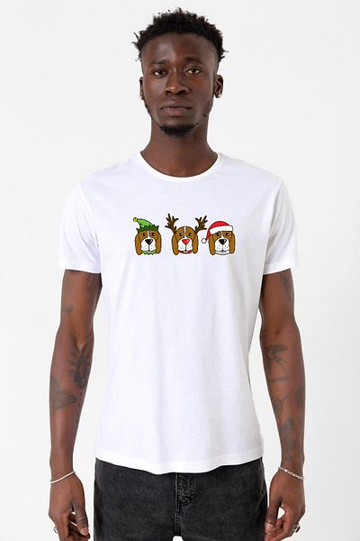 Tshirthane 3 Wise Beagles Χριστουγεννιάτικο λευκό ανδρικό μπλουζάκι ποδηλασίας