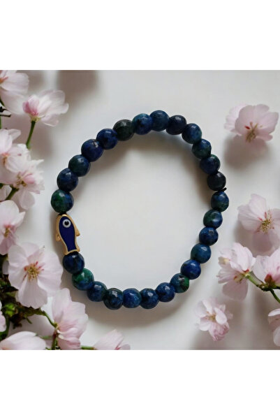 feyza collection سوار حيوي من حجر المينا الطبيعي على شكل سمكة من حجر الأزوريت