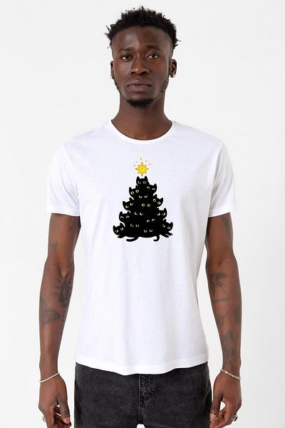 Tshirthane Ανδρικό μπλουζάκι ποδηλασίας Meowy Christmas White