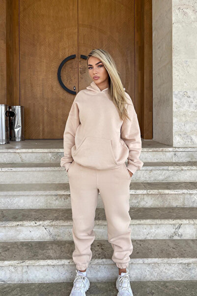 CMZ COLLECTİON Γυναικείο σετ φόρμας με φαρδιά φούτερ με κουκούλα