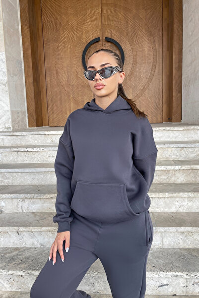 CMZ COLLECTİON Γυναικείο σετ φόρμας με φαρδιά φούτερ με κουκούλα