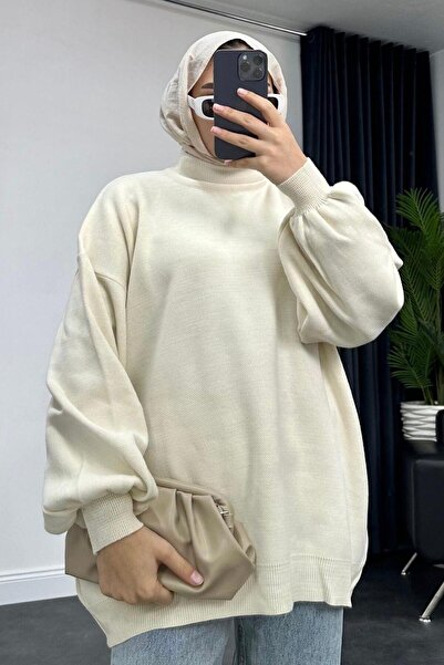 Get Crazy White Knitwear Sweater - Half Turtleneck