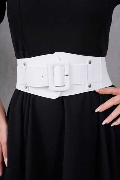 WOMAN VISION Curea albă din piele artificială cu elastic flexibil și cataramă mare - femei, corsaj în talie, lat 1743