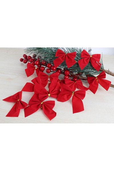 BeySüS Christmas Pine Tree Ornament Bow 12 Pieces 5 cm