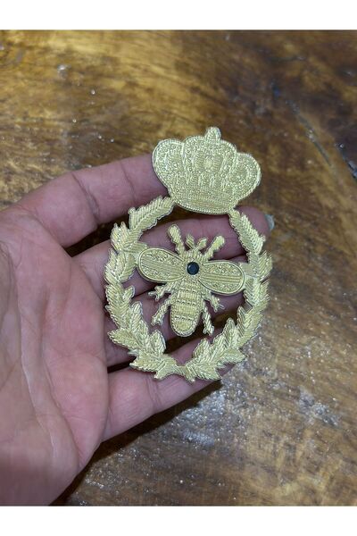 Gönülden Tasarım АПЛИКАЦИЯ С КОРОНА И ГЕРБ НА ПЧЕЛА С ГОБ ОТ ЗЛАТНО ФОЛИО, 9X...