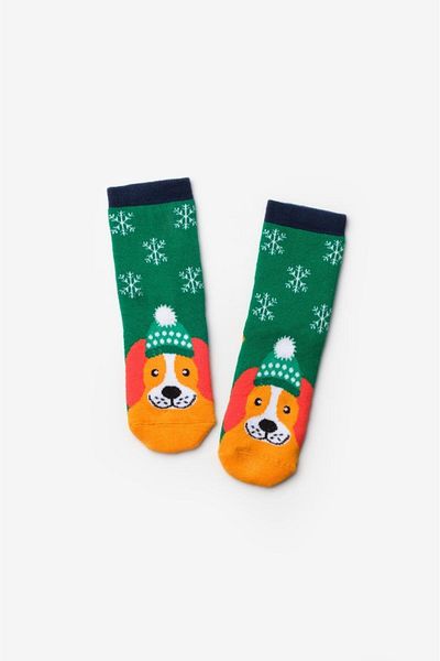 Le Mabelle Green Dog Patterned Girls' Christmas Socks