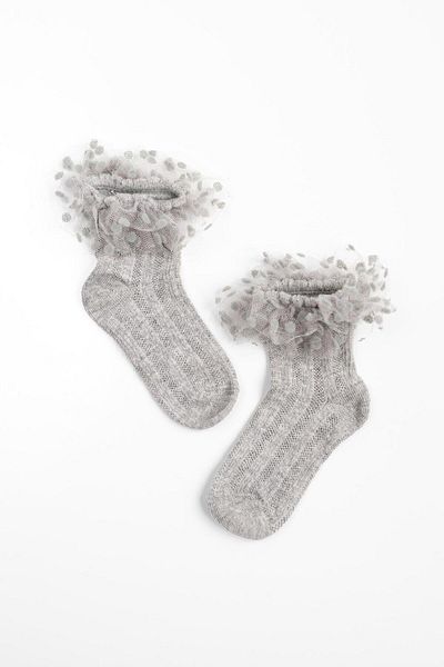 Le Mabelle Gray Tulle Ankle and Speckle Socks for Girls