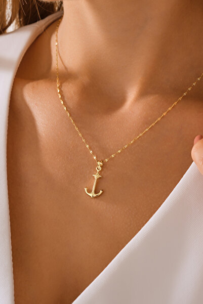 MOOM MÜCEVHERAT 14 Ayar Altın Aynalı Zincir Çapa Altın Kolye