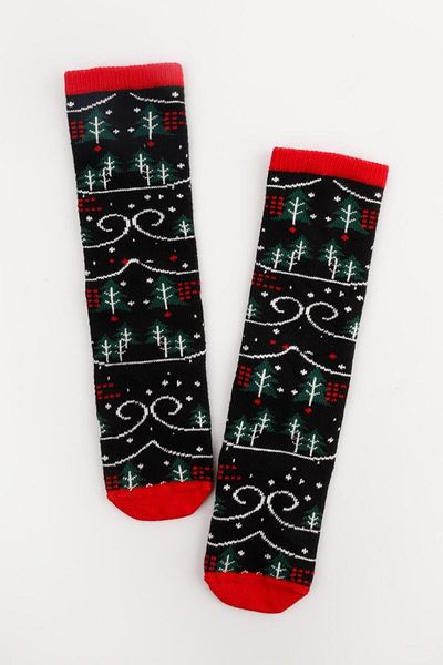 Le Mabelle Black Pine Tree Patterned Girl's Socks