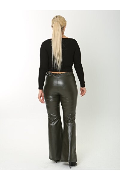 Curvy Trend Büyük Beden İspanyol Paça Deri Pantolon