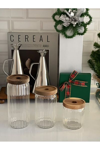 MİMOZA PARK 3-Piece Acacia Jar Set Spice Set (1000-750-500 ml)