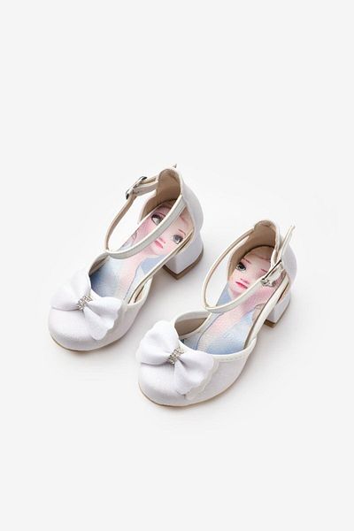 Le Mabelle White Glittery Bow Elsa Girls' Heeled Shoes