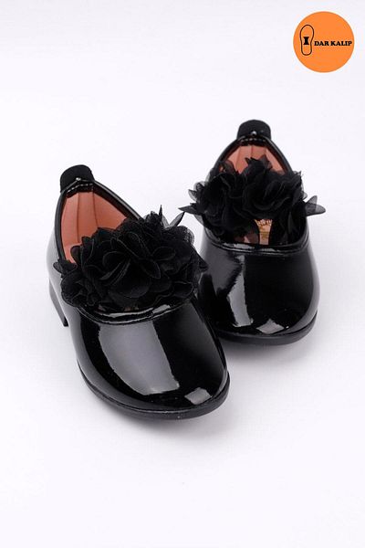 Le Mabelle Black Tulle Flower Girls' Shoes