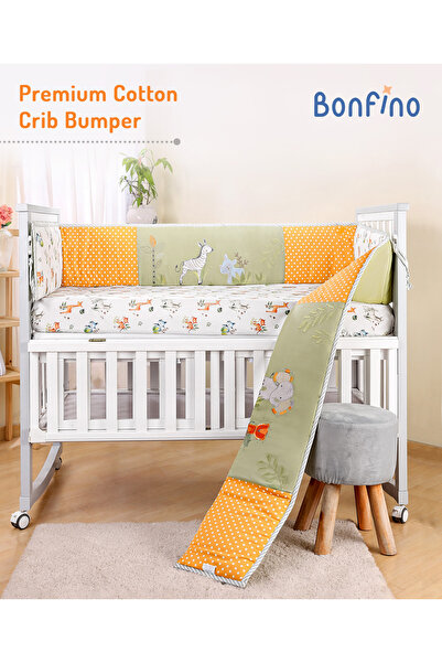Bonfino Premium 100% Organic Cotton Crib Bumper Hypoallergenic Safari Print -...