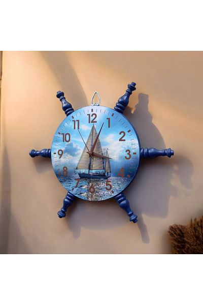 Bahat Glassless Wooden Sailor Helm Living Room Office Wall Clock Diameter 36 cm