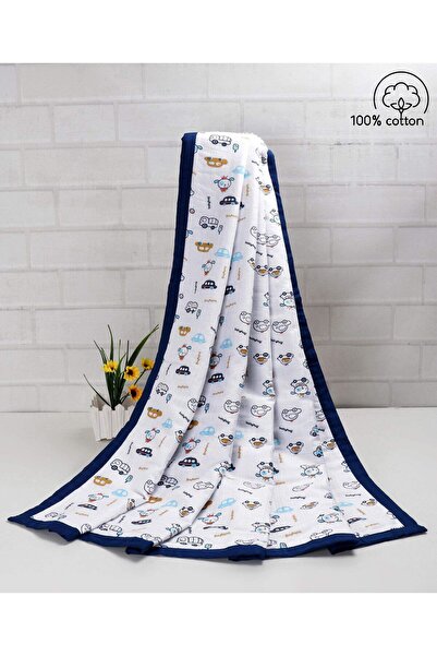 Babyhug Cotton Muslin Baby Blanket, Car Print, 3 Layered, ISO Certified - Blu...