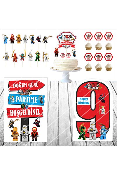 SİYAH PARTİ EVİ مجموعة نموذج طاولة تزيين كعكة عيد الميلاد لعمر 9 سنوات من Nin...