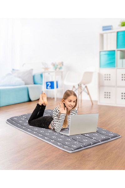 Pine kids Rolling Mattress for Kids 4-12y, Waterproof Cover, Grey, Portable & Comfortable