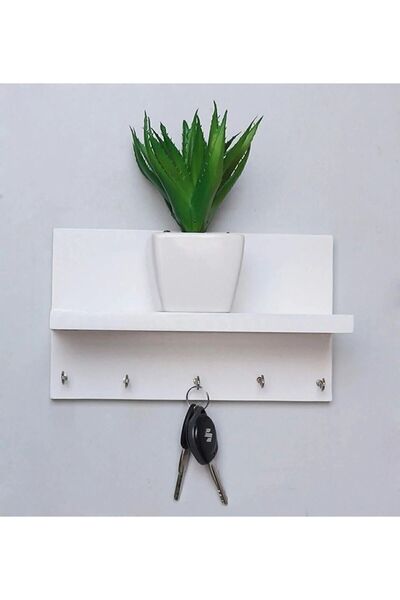 Jest Dekor Konsept Mdflam Anahtar Askısı - 5 Kanca Beyaz Anahtarlık Duvar Için