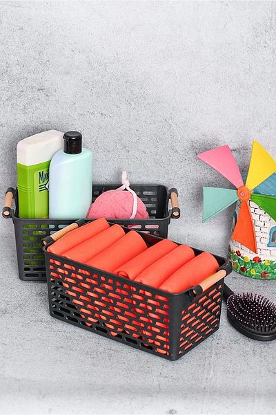 Livonelli Black 6 Multi-Purpose Organizer Basket with Holder - In-Cabinet and Refrigerator Organizer