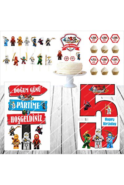 SİYAH PARTİ EVİ مجموعة أدوات تزيين طاولة كيك عيد الميلاد لعمر 5 سنوات من Ninjago