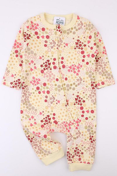 Mini Ropa Yellow Floral Patterned Zippered Baby Girl Jumpsuit - Without Booties