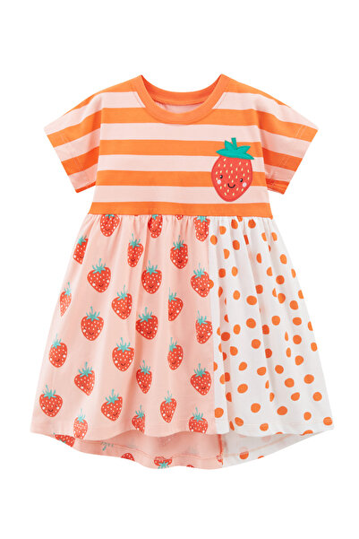 SAPS Strawberry Print & Striped Dress - Multicolor