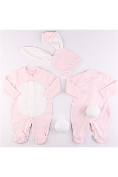 Mini Ropa Pink Color Baby Bunny Pompom Bunny Ear Jumpsuit Baby Gift Baby Photographic Shooting Product